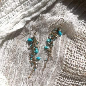 Anthropologie Earrings Turquoise Pearl Chain